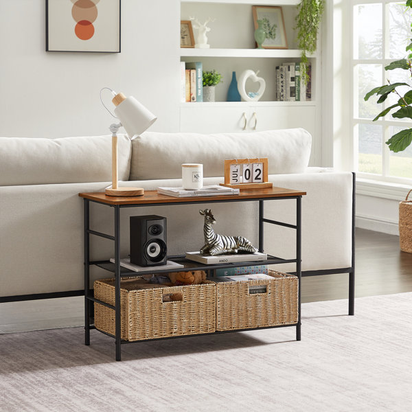 VECELO Console Table w/ Storage Baskets & Shelves, Industrial Sofa